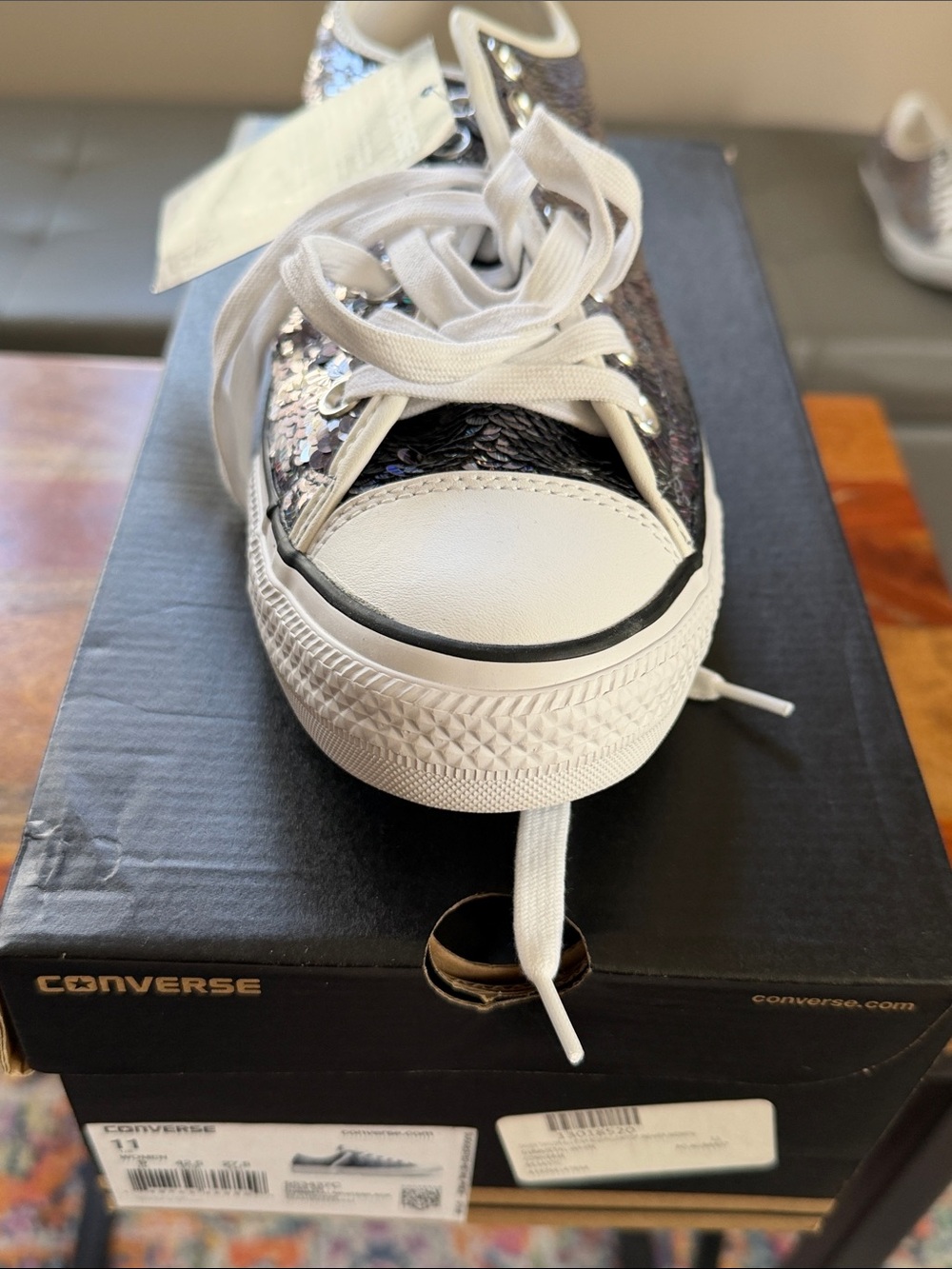 Converse Low Top Sequin Sneakers - Iridescent Black/White - Picture 2 of 10